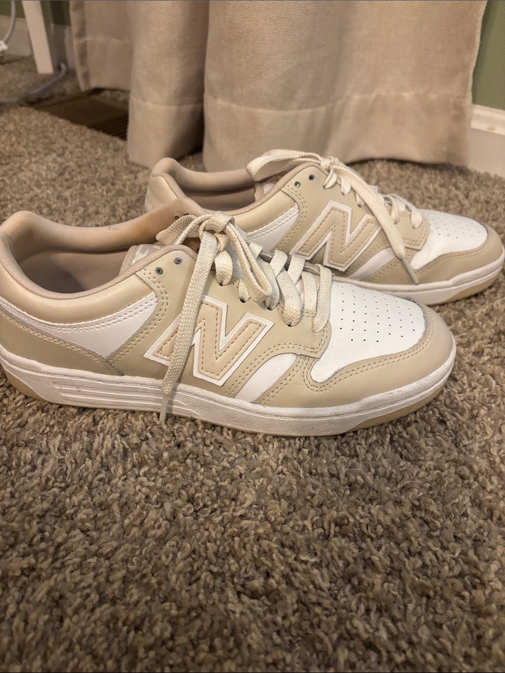 New Balance Women’s Cream and White Leather Sneakers